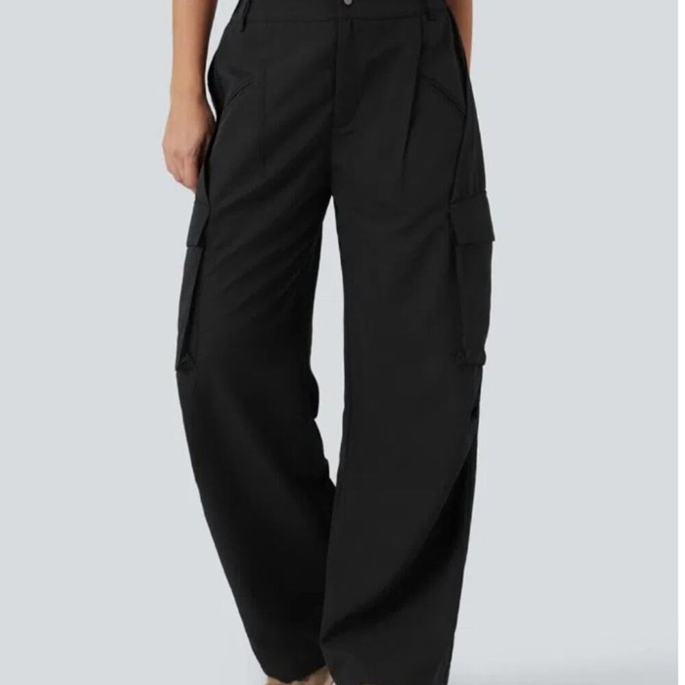 Halara Mid Rise Button Zipper Side Pocket Wide Leg Casual Cargo Pants NWT Med